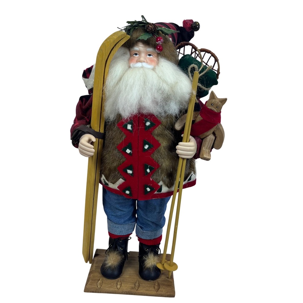 Vintage Skiing‎ Santa Figurine with Skis and Snowshoes Christmas Decoration